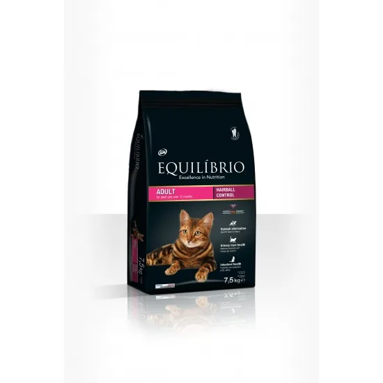 Equilibrio Adult Cat Hairball - Пълноценна храна за израснали котки спомагаща естествено отделяне на космените топки 7.5 кг