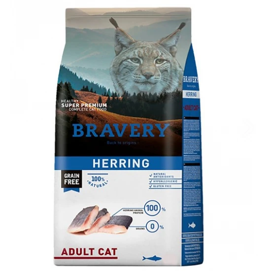 Bravery Herring Adult Cat - Пълноценна храна за израснали котки от всички породи с херинга 7 кг