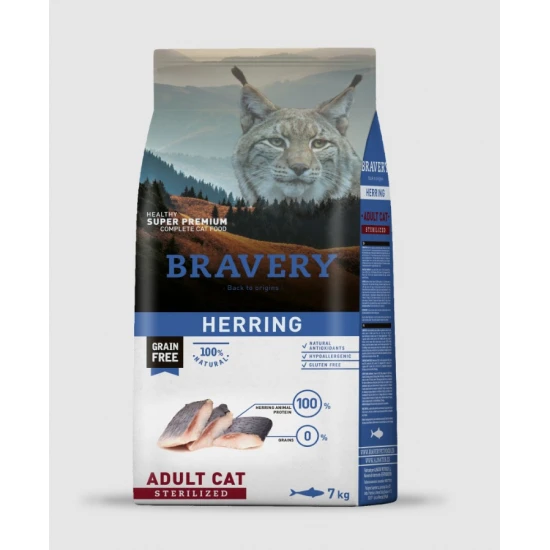 Bravery Herring Sterilised Adult Cat - Пълноценна храна за израснали кастрирани котки от всички породи с херинга 7 кг