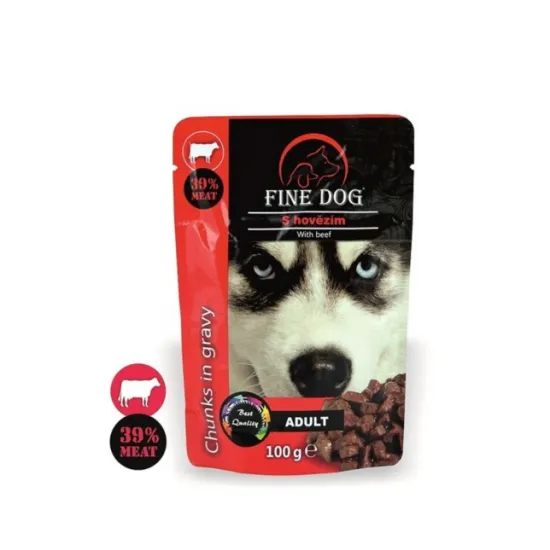 Fine Dog Adult Pouch Beef 100gr - Беззърнен пауч с говеждо месо за всички породи кучета 100гр