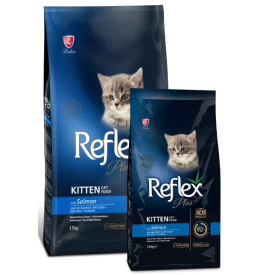 Reflex+ Kitten Salmon1.5kg - Пълноценна храна за подрастващи котки от всички породи със сьомга 1.5 кг